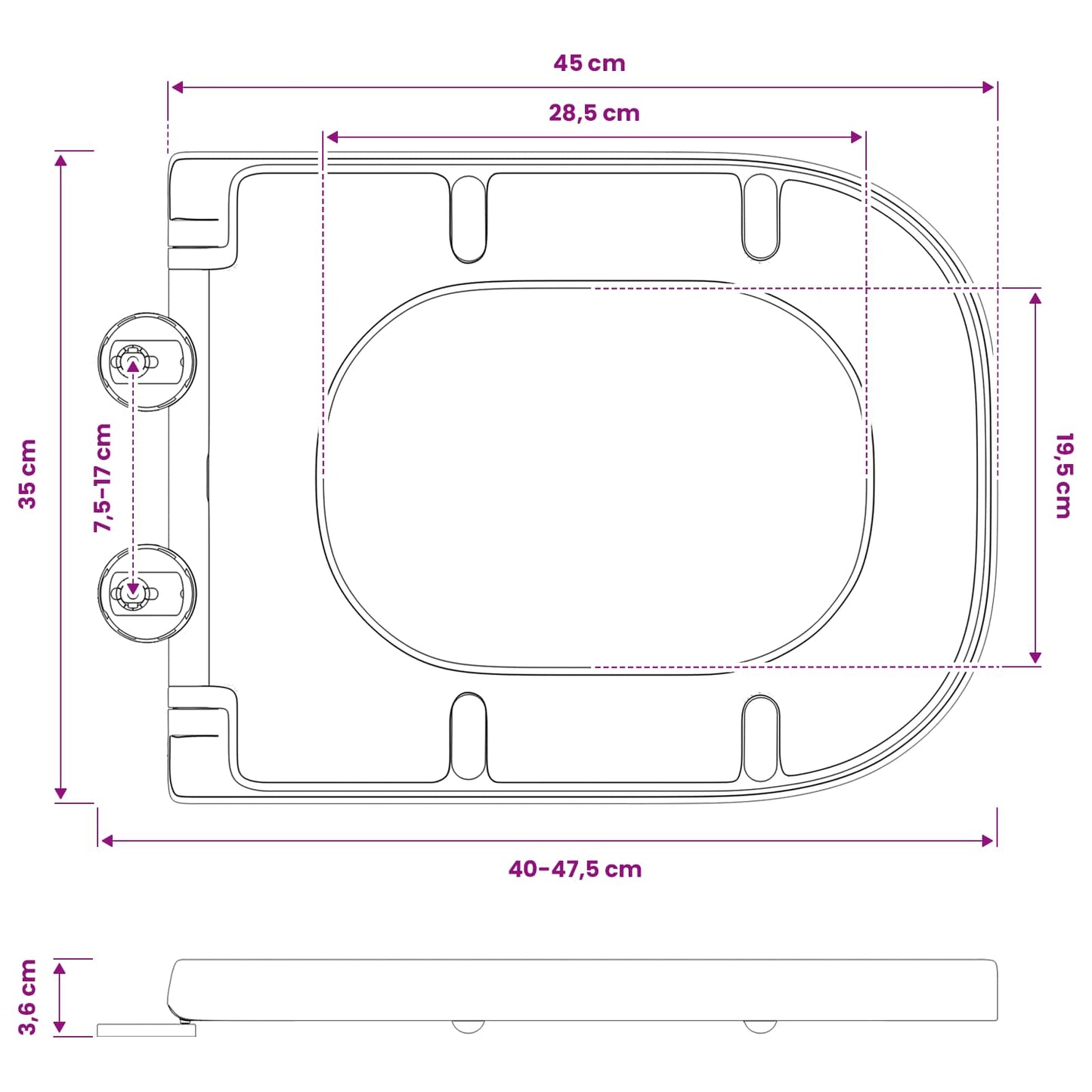 WC ülőke Fekete 47,5 x 35 x 3,6 cm Duroplast