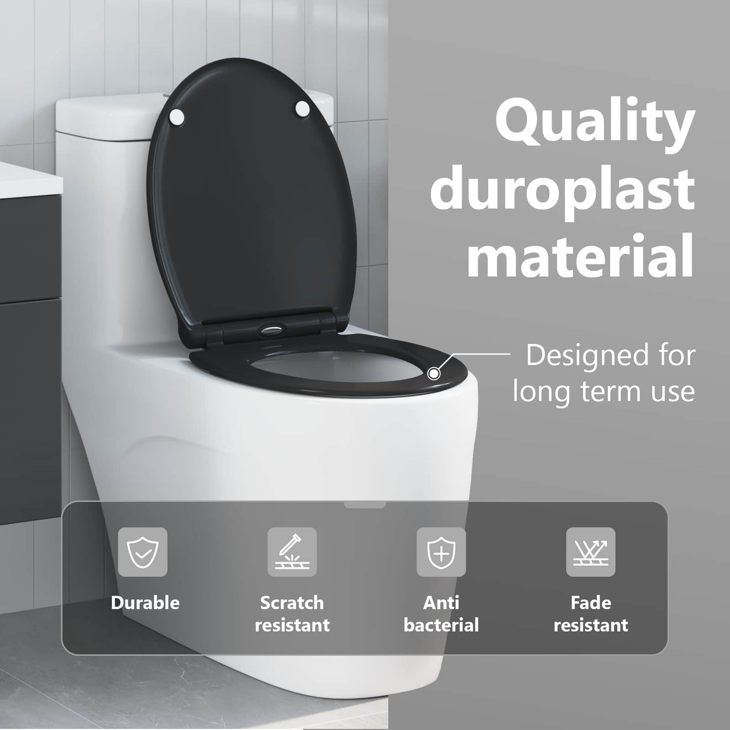 WC ülőke Fekete 45,5 x 37,5 x 3,8 cm Duroplast