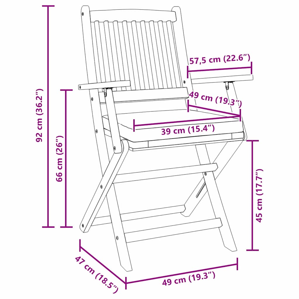 Összecsukható szék 6 pcs Fehér 49 x 57.5 x 92cm Tömör akácfa