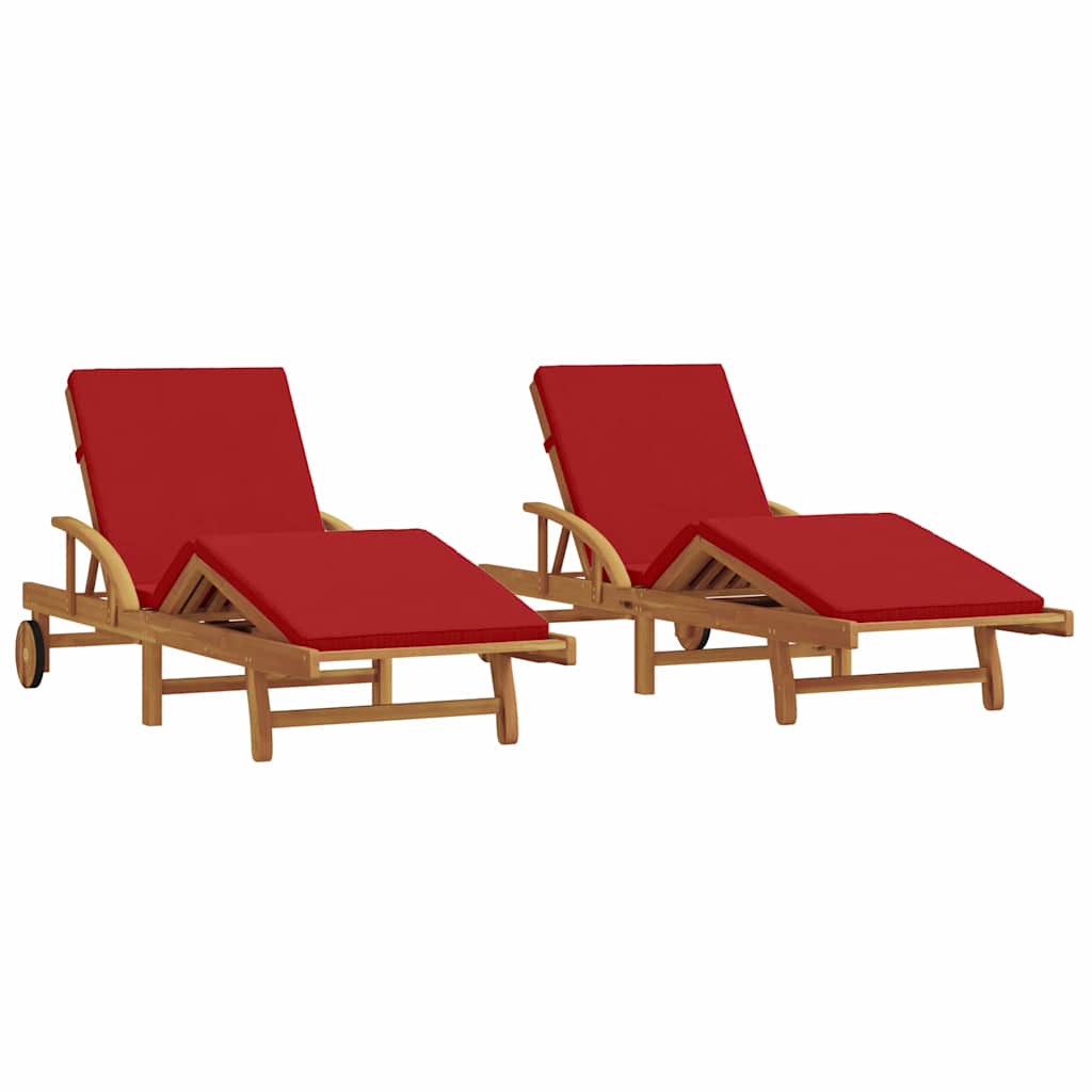 Napozó 2 pcs Piros 200 x 67 x 84 cm Tömör Akácfa