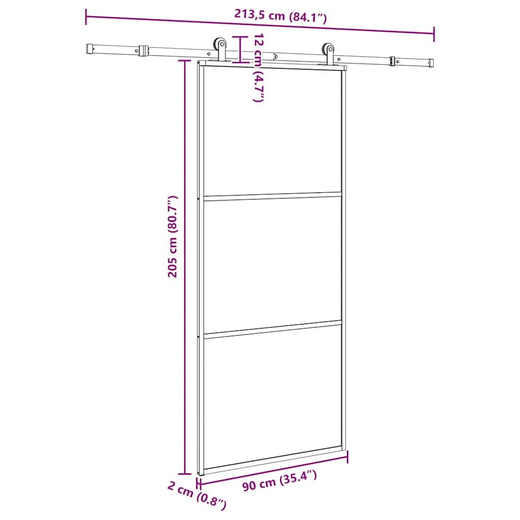 ESG üveg és alumínium tolóajtó fémszerelvény-szettel 90x205 cm