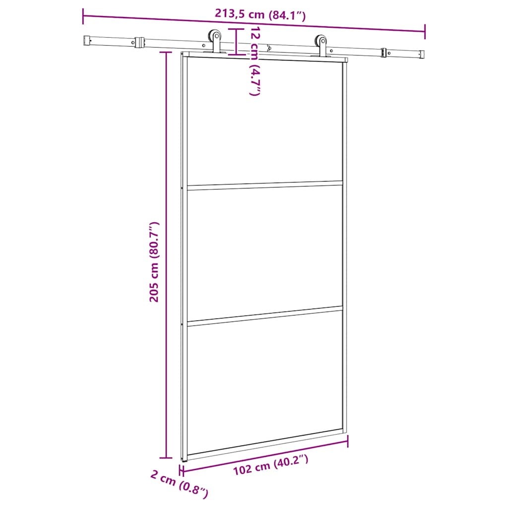 tolóajtó vasalatokkal 102x205 cm ESG üveg&alumínium