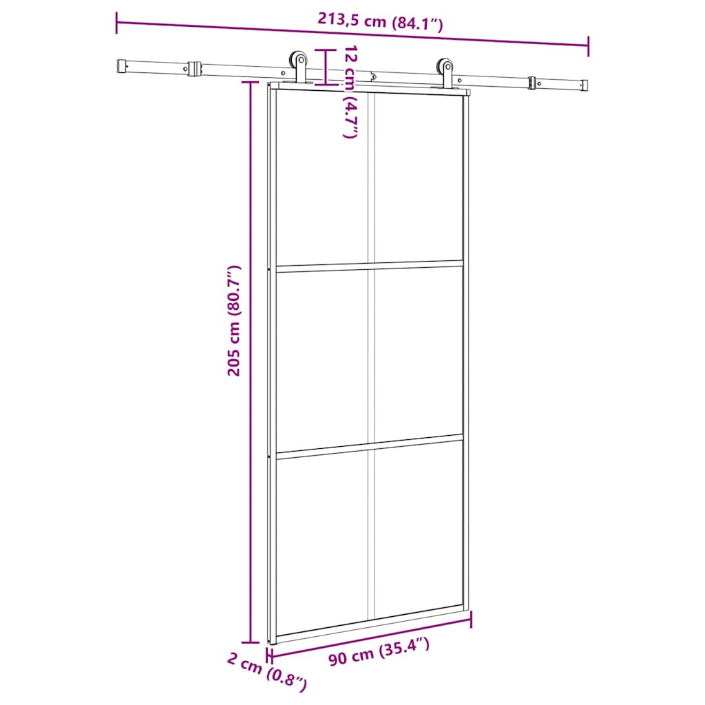 ESG üveg és alumínium tolóajtó fémszerelvény-szettel 90x205 cm