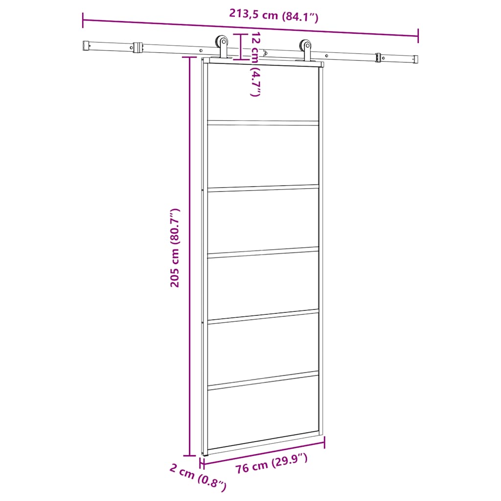 ESG üveg és alumínium tolóajtó fémszerelvény-szettel 76x205 cm