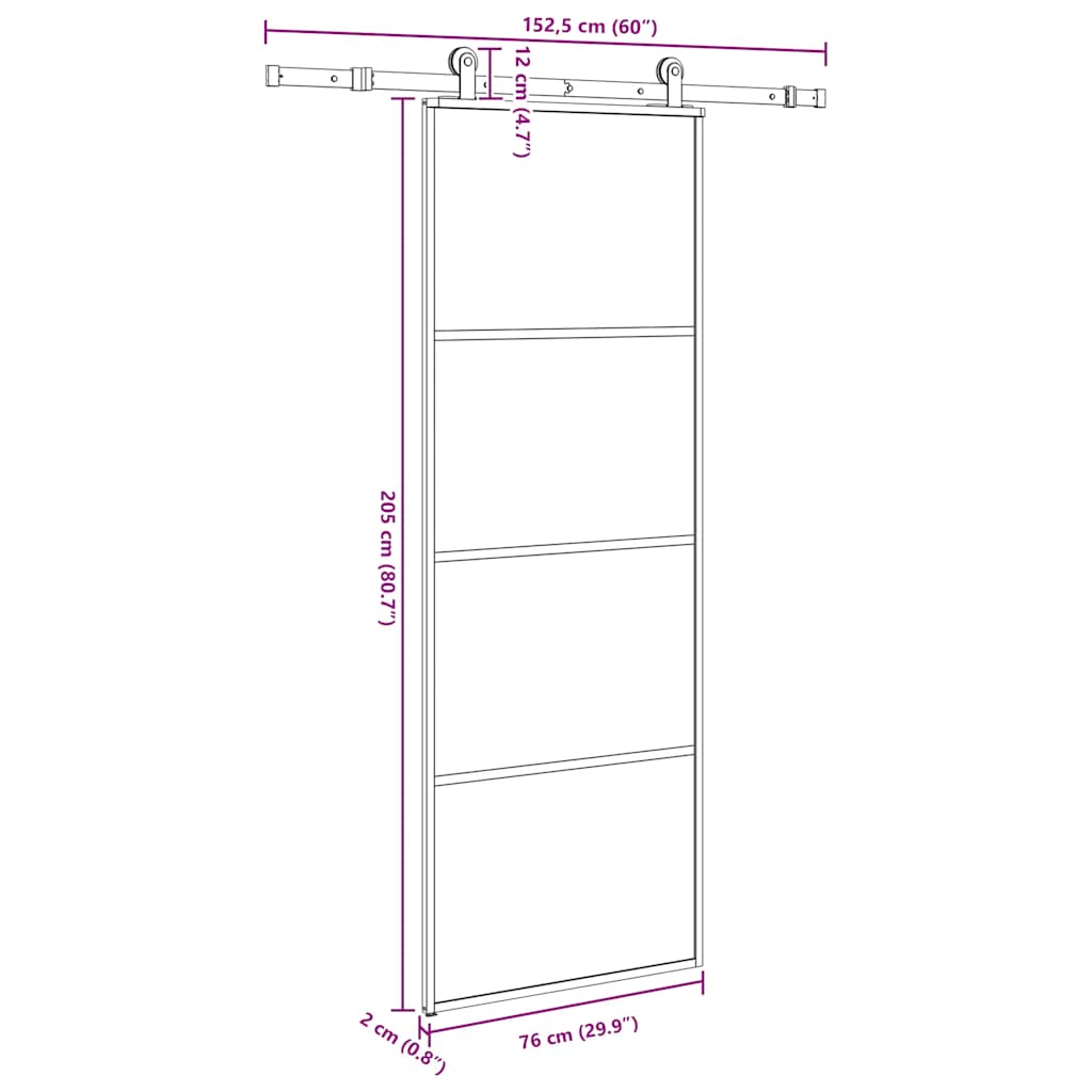 ESG üveg és alumínium tolóajtó fémszerelvény-szettel 76x205 cm