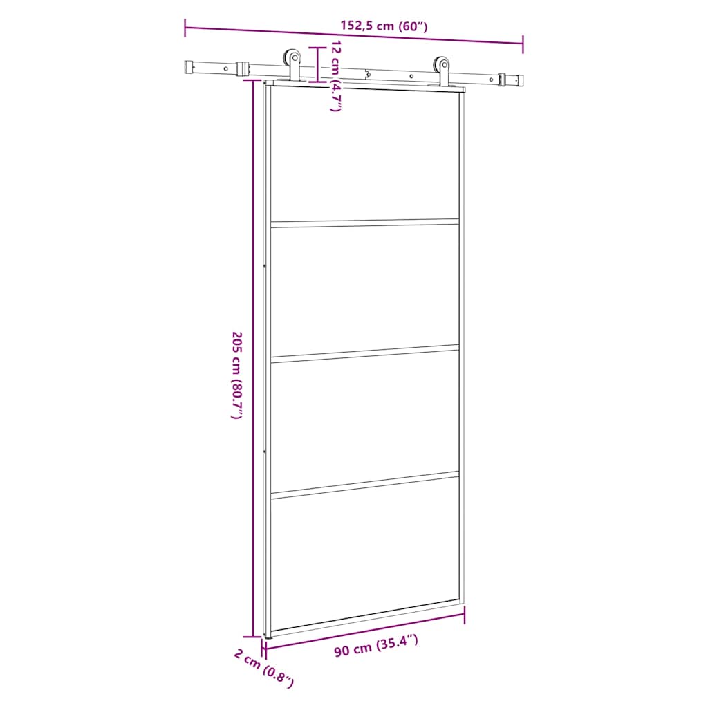 ESG üveg és alumínium tolóajtó fémszerelvény-szettel 90x205 cm