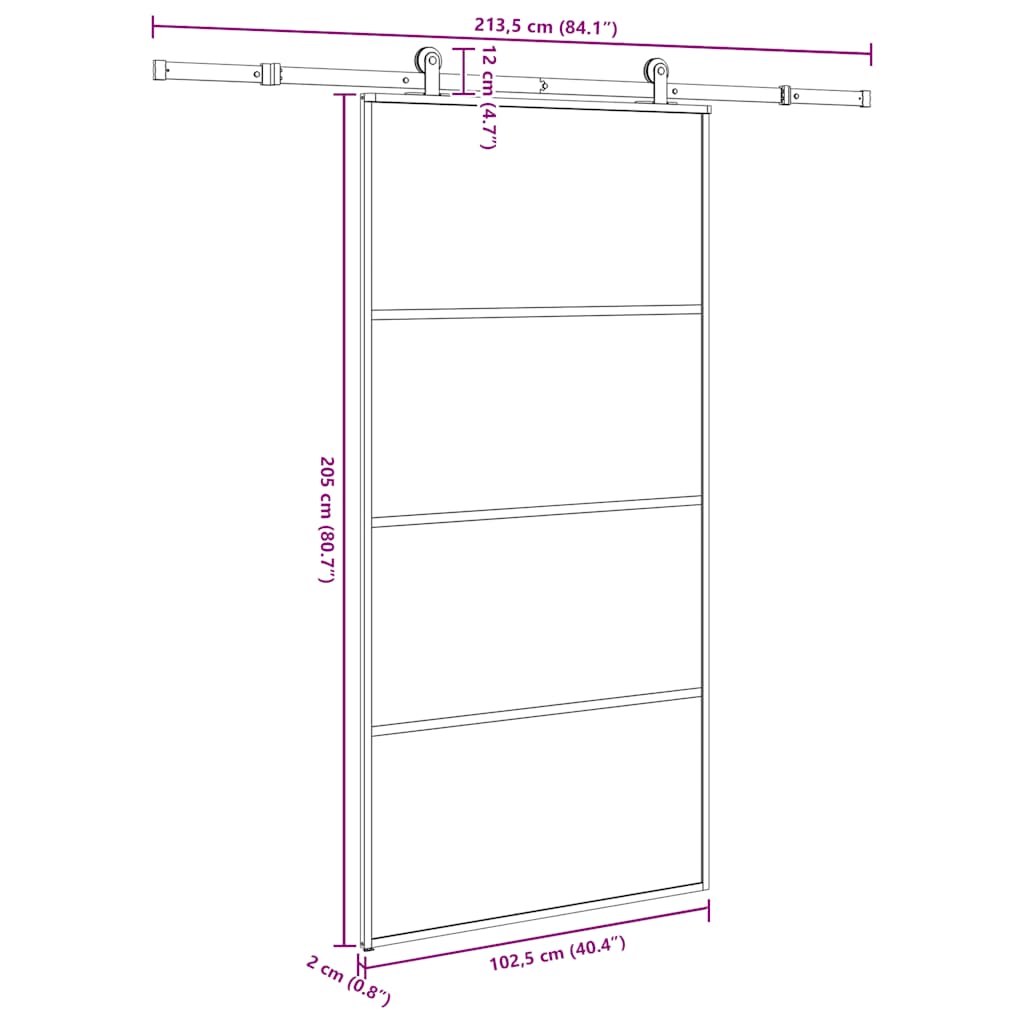 ESG üveg-alumínium tolóajtó fémszerelvény-szettel 102,5x205 cm