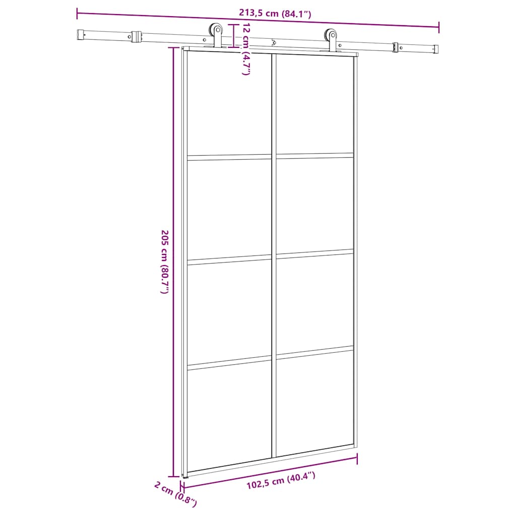 ESG üveg-alumínium tolóajtó fémszerelvény-szettel 102,5x205 cm