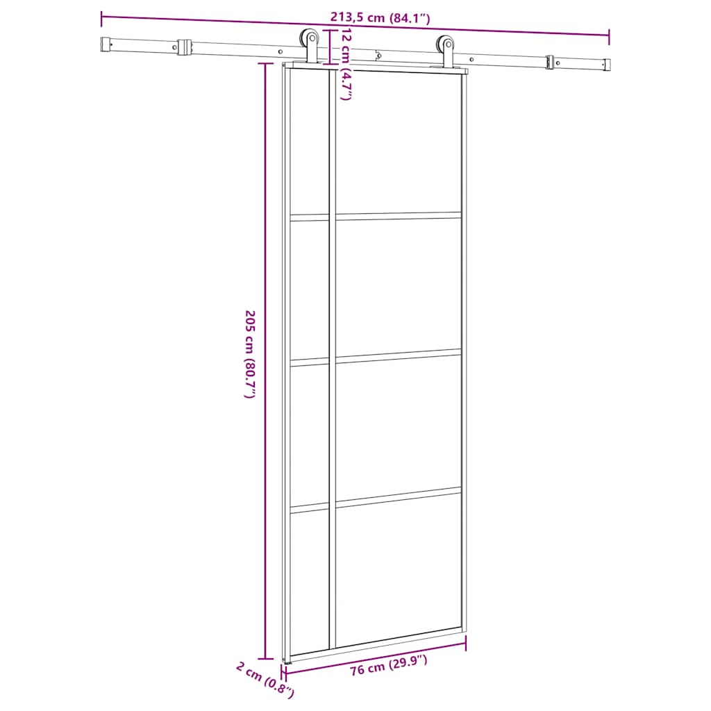 ESG üveg és alumínium tolóajtó fémszerelvény-szettel 76x205 cm