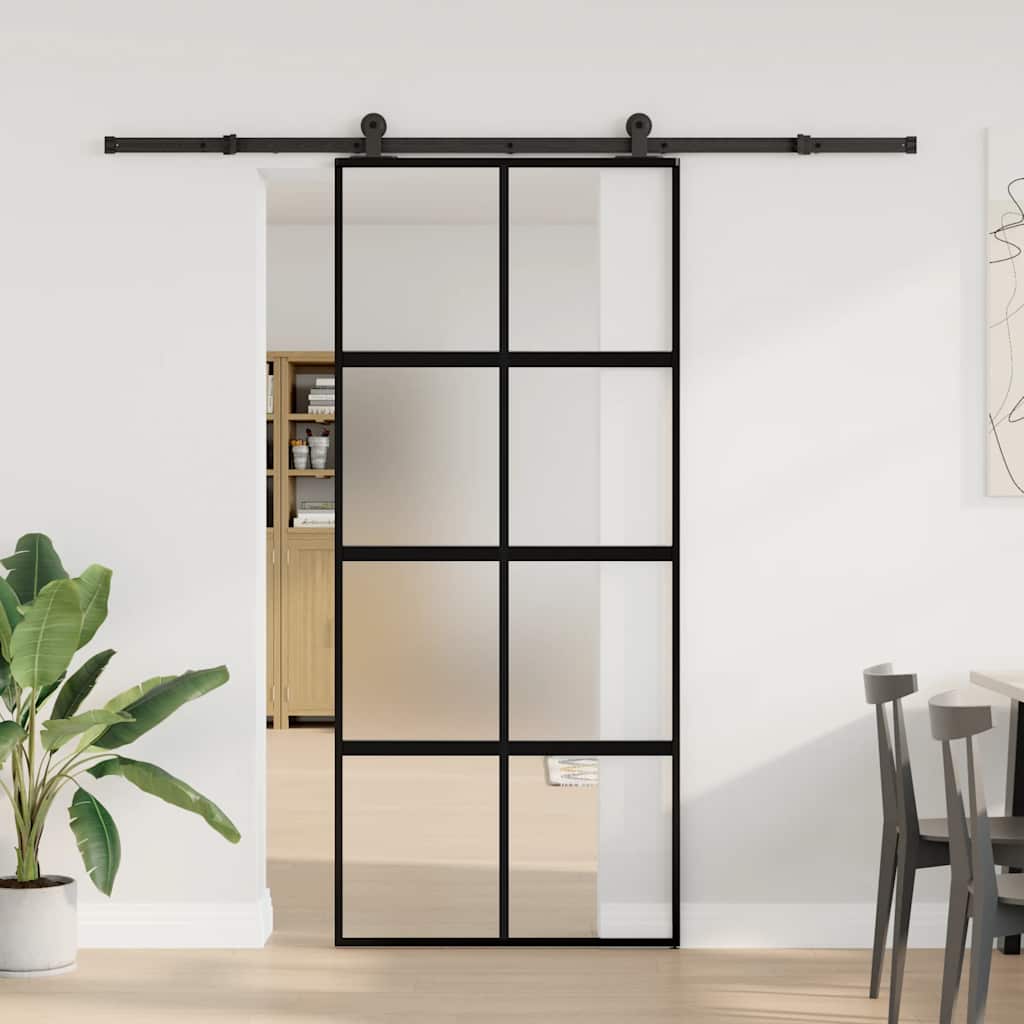 tolóajtó vasalattal 90x205 cm edzett üveg és alumínium szett