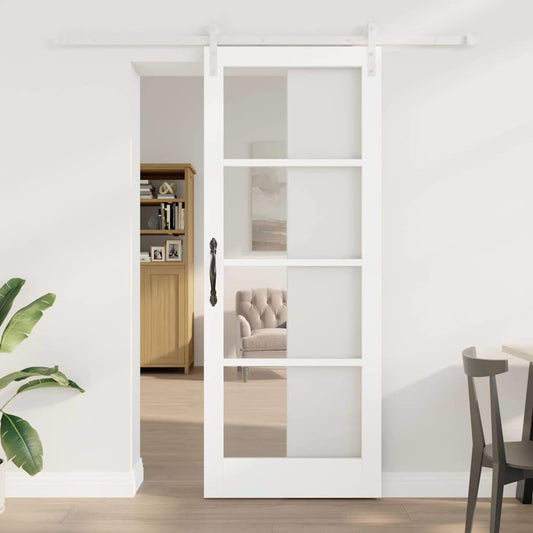 Csúszó ajtó ORKDAL Fehér 83 x 211 cm Tömör fenyőfa és üveg
