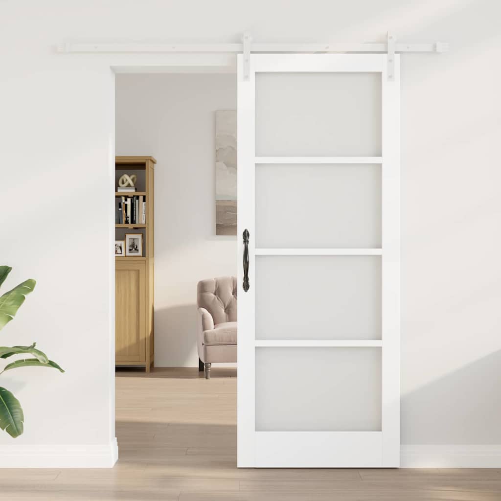 Csúszó ajtó ORKDAL Fehér 83 x 211 cm Tömör fenyőfa és üveg