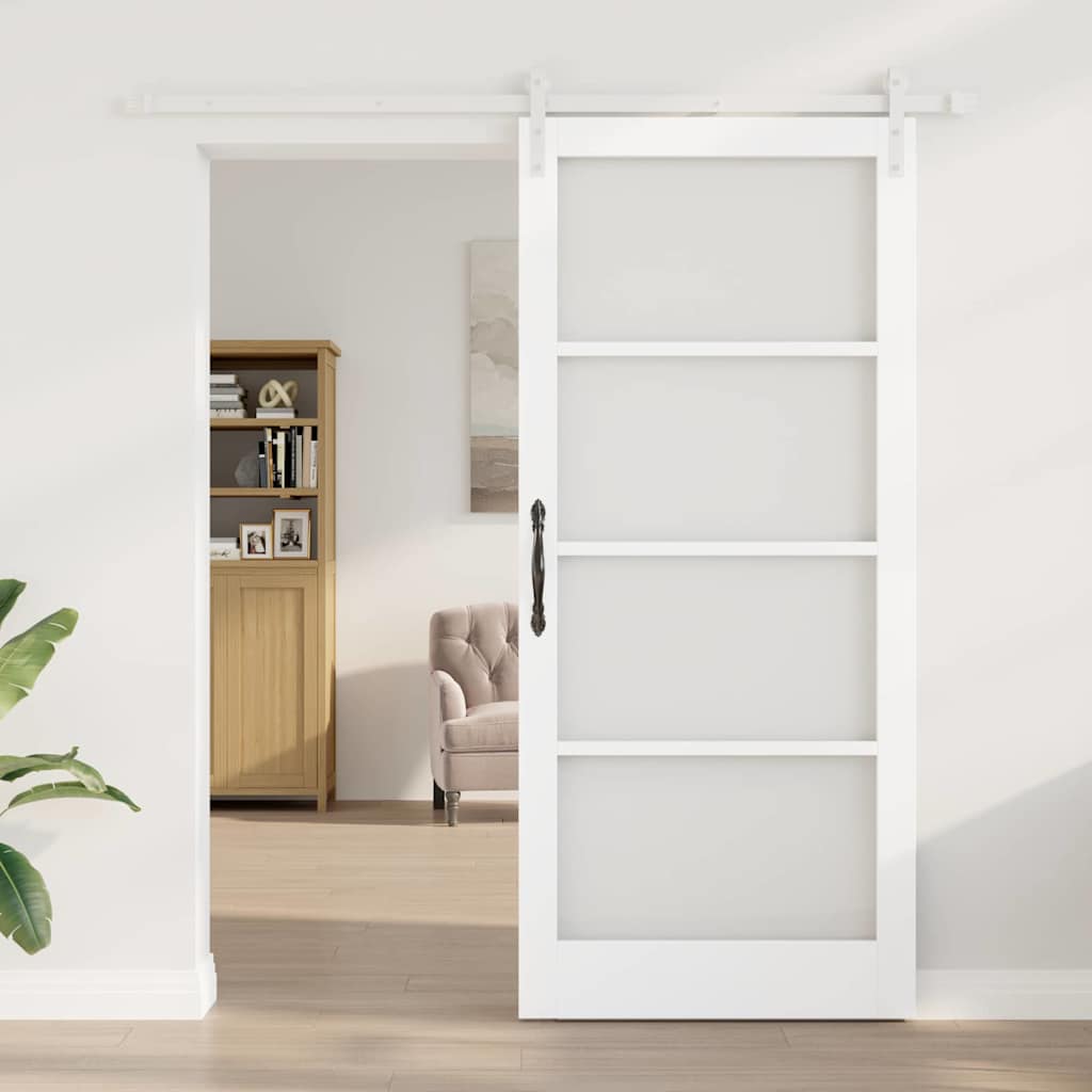 Csúszó ajtó ORKDAL Fehér 93 x 211 cm Tömör fenyőfa és üveg