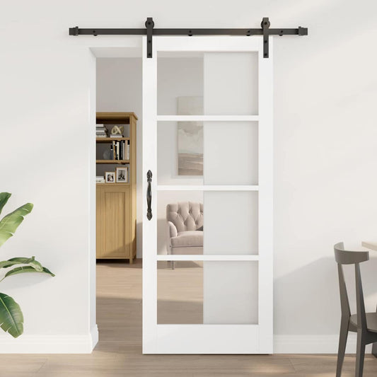 Csúszó ajtó ORKDAL Fehér 83 x 202 cm Tömör fenyőfa és üveg