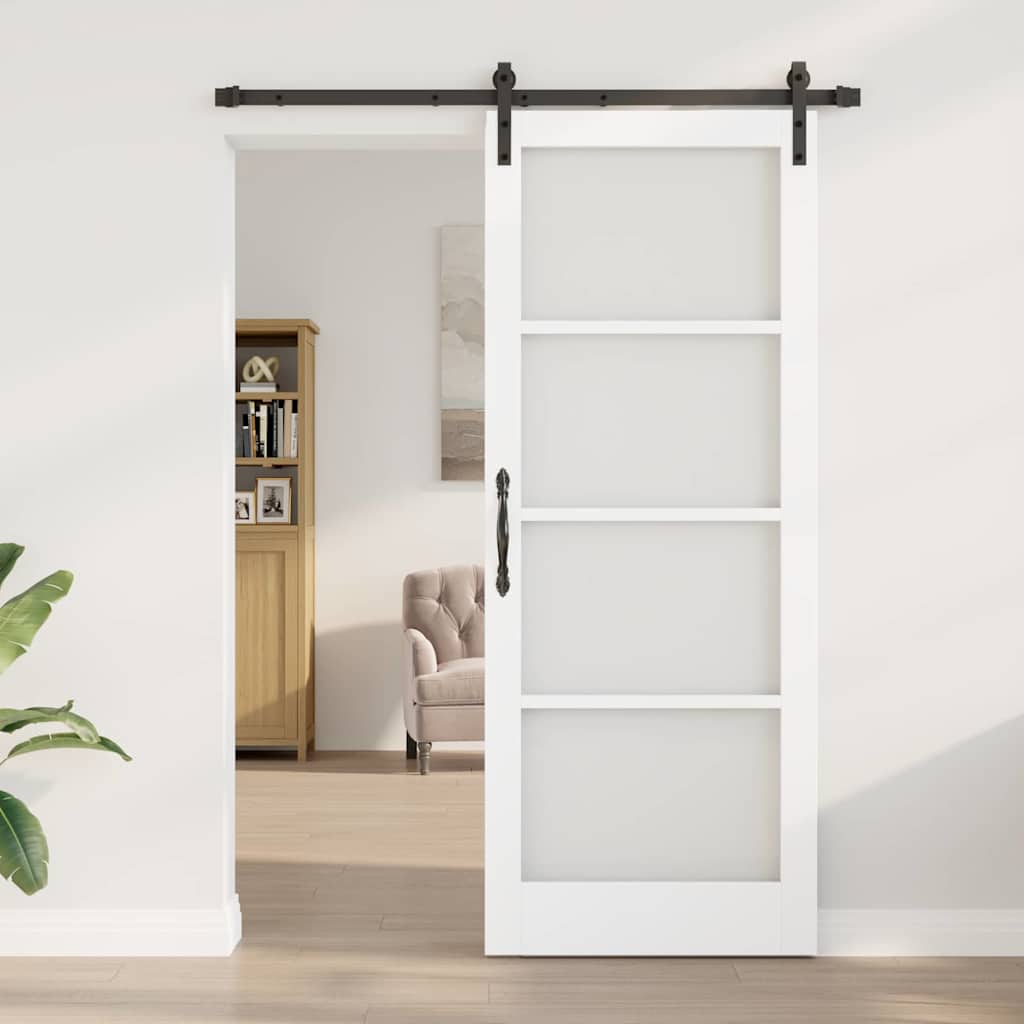 Csúszó ajtó ORKDAL Fehér 83 x 211 cm Tömör fenyőfa és üveg