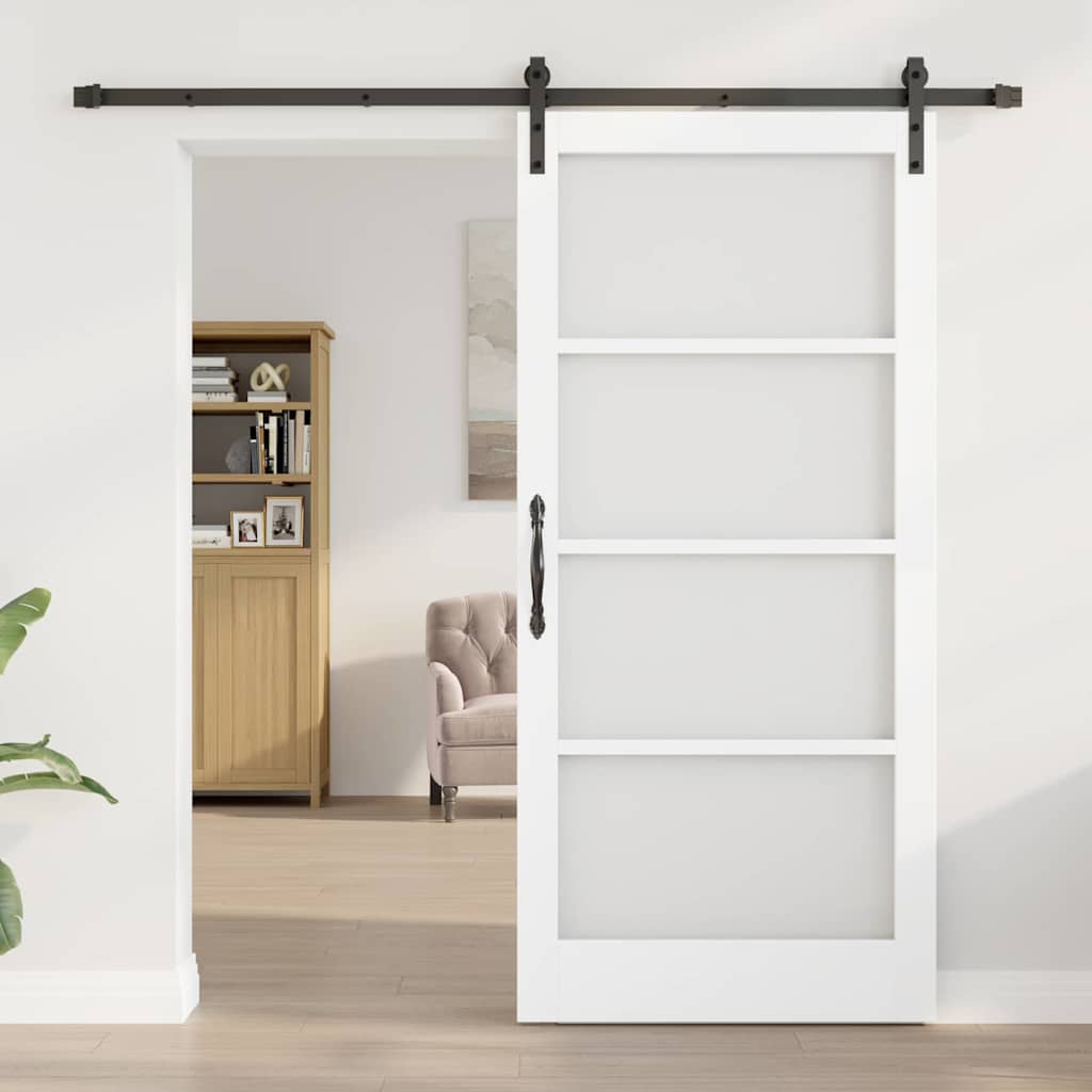 Csúszó ajtó ORKDAL Fehér 93 x 202 cm Tömör fenyőfa és üveg