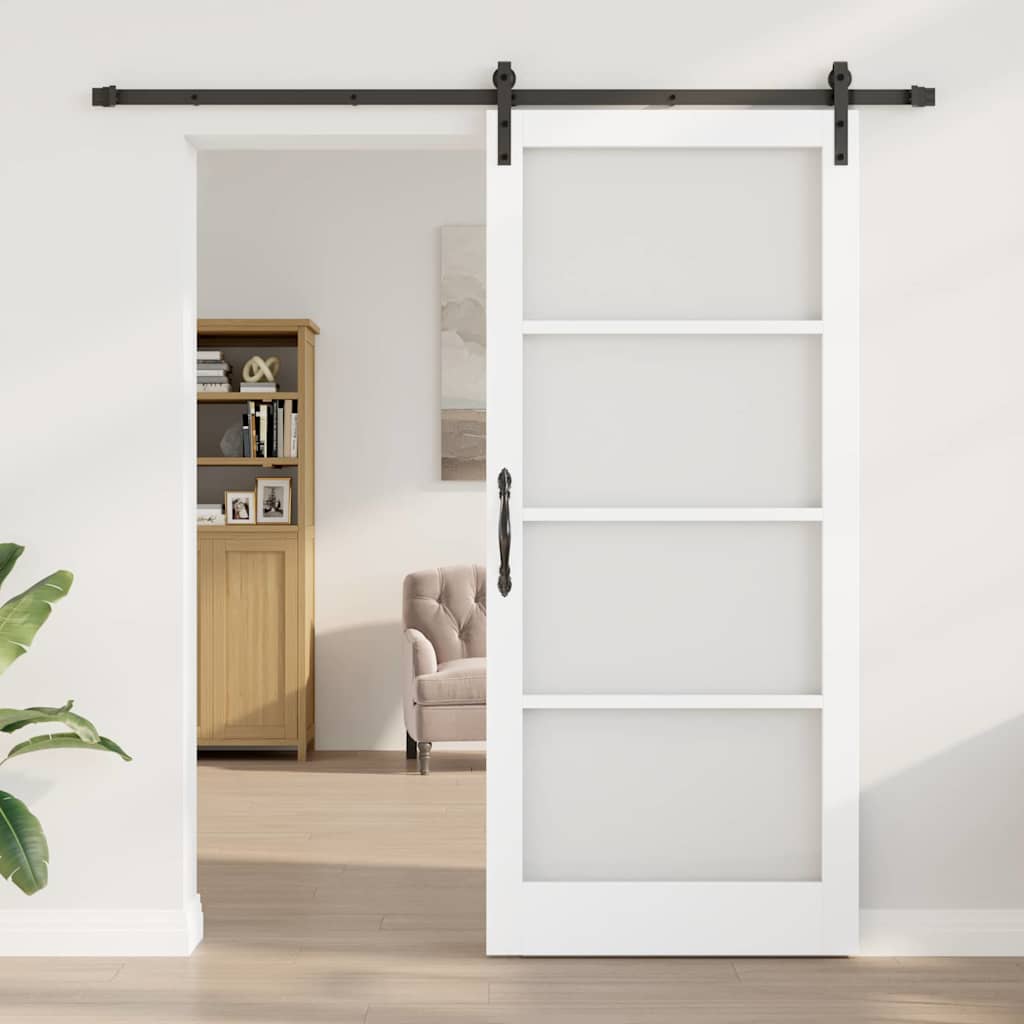 Csúszó ajtó ORKDAL Fehér 93 x 211 cm Tömör fenyőfa és üveg