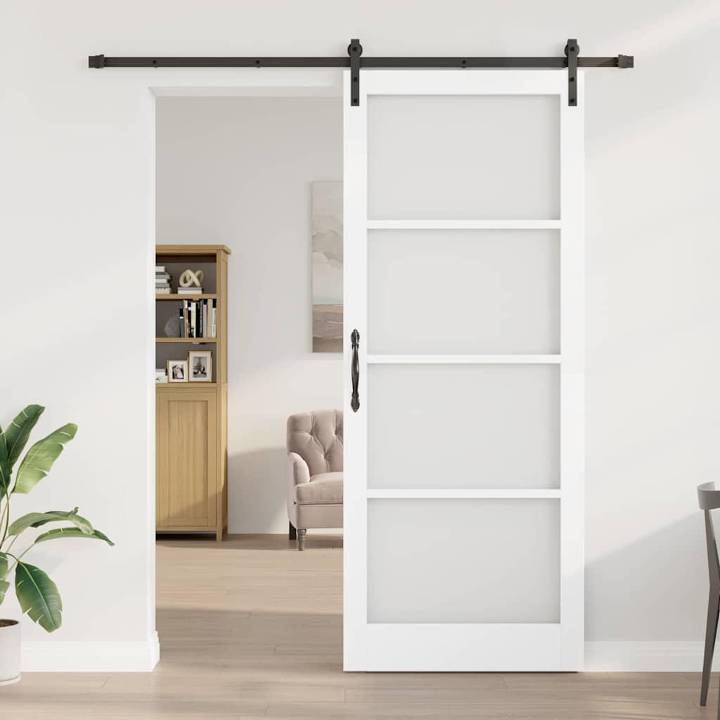 Csúszó ajtó ORKDAL Fehér 93 x 232 cm Tömör fenyőfa és üveg