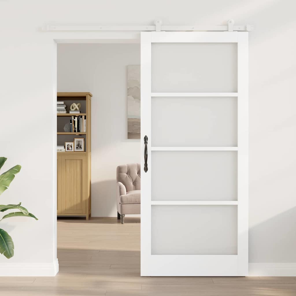 Csúszó ajtó ORKDAL Fehér 93 x 211 cm Tömör fenyőfa és üveg