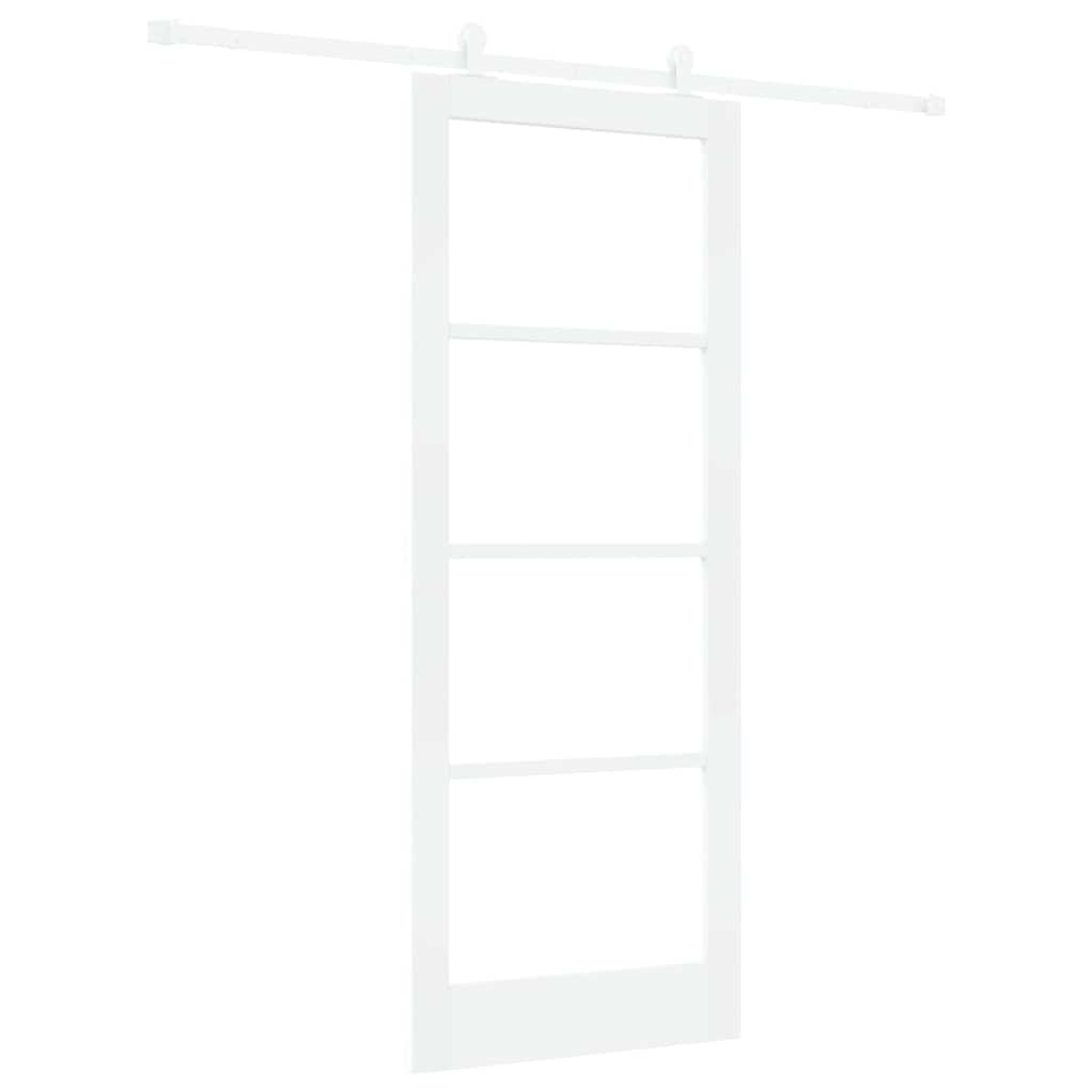 Csúszó ajtó ORKDAL 83 x 211 cm Tömör fenyőfa és üveg Fehér