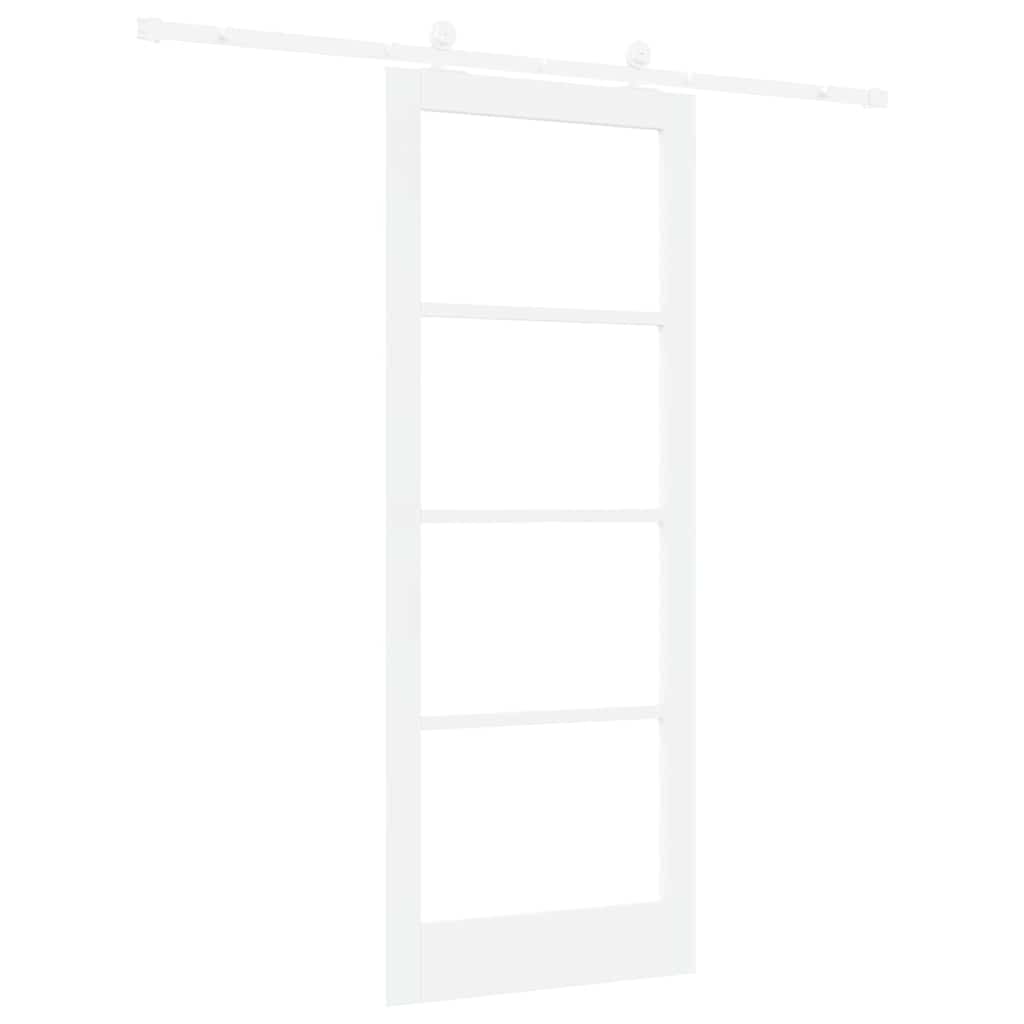 Csúszó ajtó ORKDAL 83 x 211 cm Tömör fenyőfa és üveg Fehér