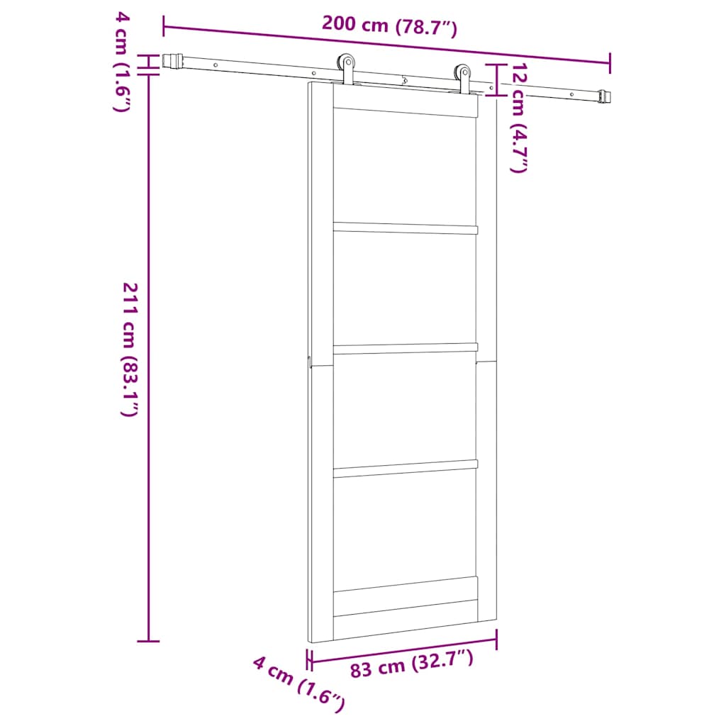 Csúszó ajtó ORKDAL 83 x 211 cm Tömör fenyőfa és üveg Fehér