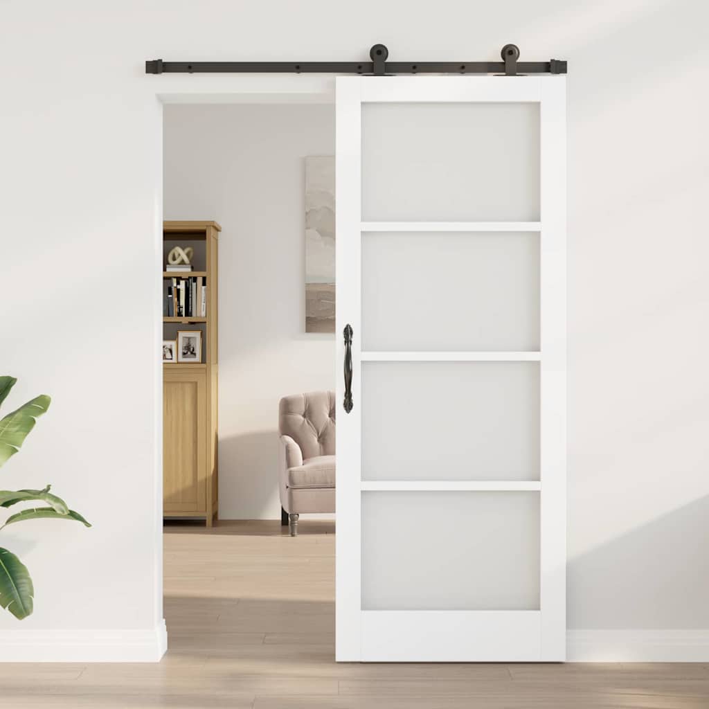 Csúszó ajtó ORKDAL Fehér 83 x 211 cm Tömör fenyőfa és üveg