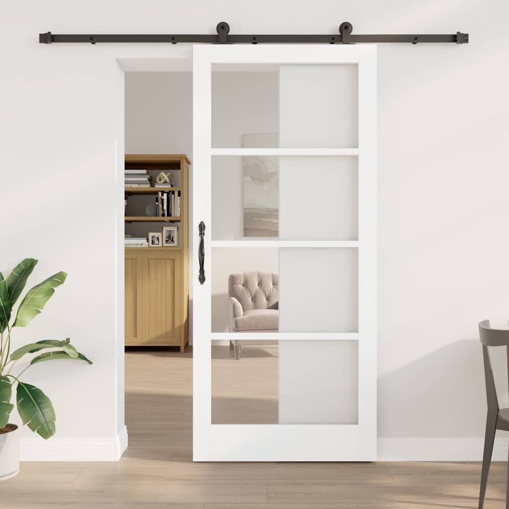 Csúszó ajtó ORKDAL Fehér 93 x 211 cm Tömör fenyőfa és üveg
