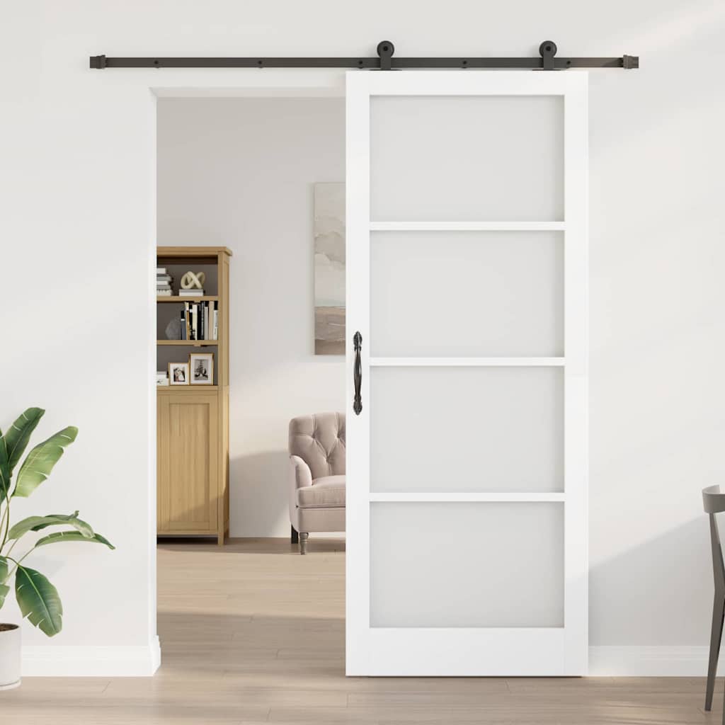 Csúszó ajtó ORKDAL Fehér 93 x 232 cm Tömör fenyőfa és üveg