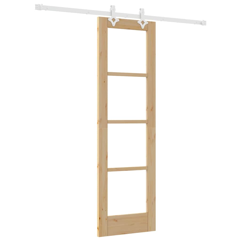 Csúszó ajtó Természetes 61 x 198,5 cm Tömör fenyőfa és üveg