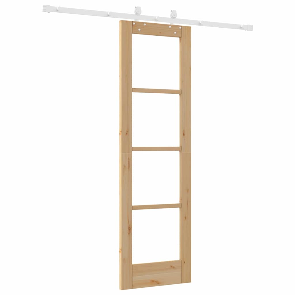 Csúszó ajtó Természetes 61 x 198,5 cm Tömör fenyőfa és üveg