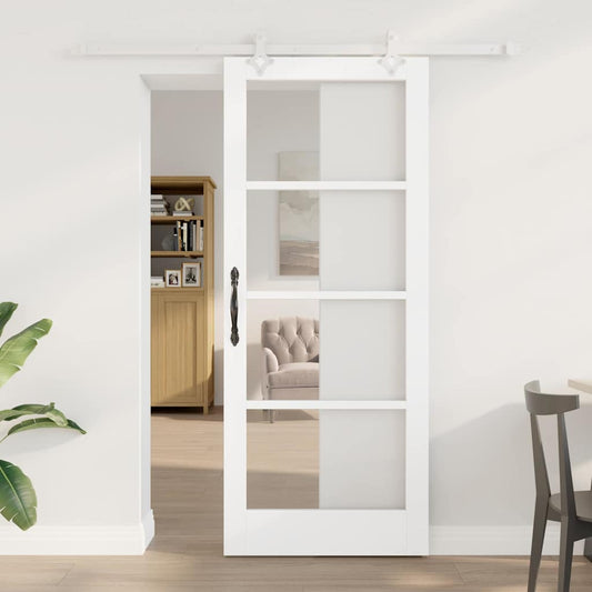 Csúszó ajtó Fehér 83 x 202 cm Tömör fenyőfa és üveg
