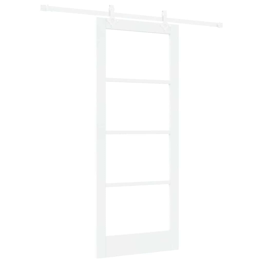 Csúszó ajtó Fehér 83 x 202 cm Tömör fenyőfa és üveg