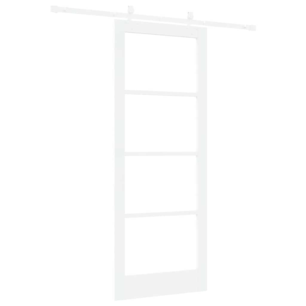 Csúszó ajtó Fehér 83 x 211 cm Tömör fenyőfa és üveg