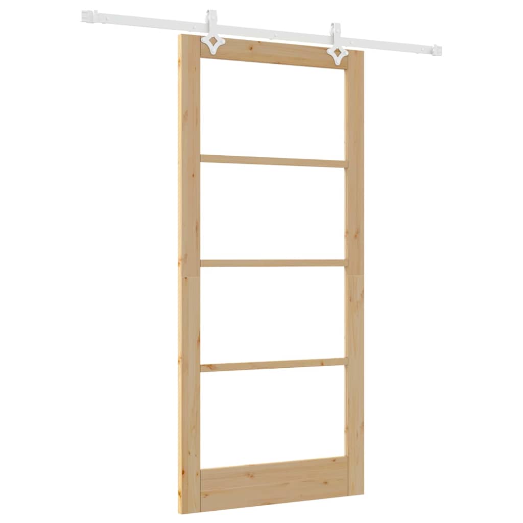 Csúszó ajtó Természetes 93 x 202 cm Tömör fenyőfa és üveg