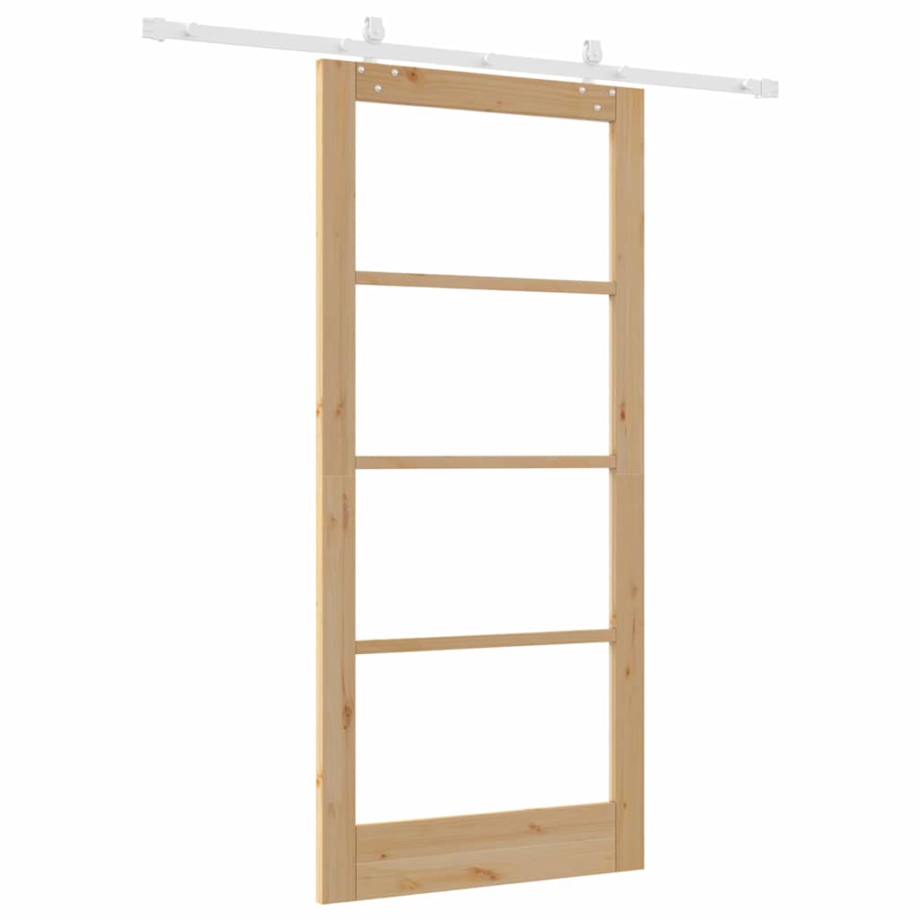 Csúszó ajtó Természetes 93 x 202 cm Tömör fenyőfa és üveg