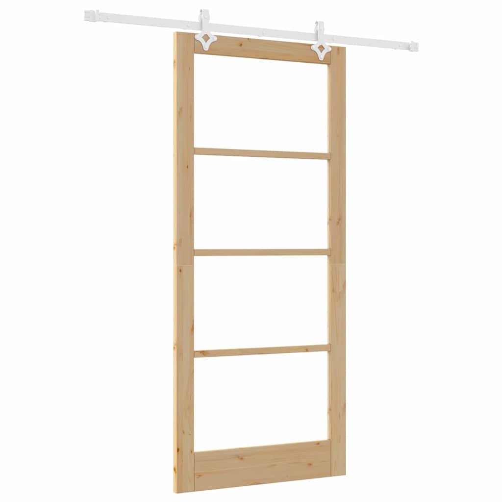 Csúszó ajtó Természetes 93 x 211 cm Tömör fenyőfa és üveg