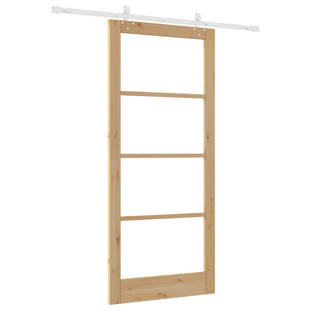 Csúszó ajtó Természetes 93 x 211 cm Tömör fenyőfa és üveg
