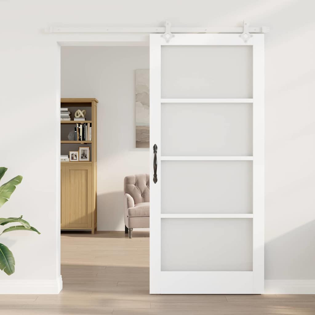 Csúszó ajtó Fehér 93 x 211 cm Tömör fenyőfa és üveg
