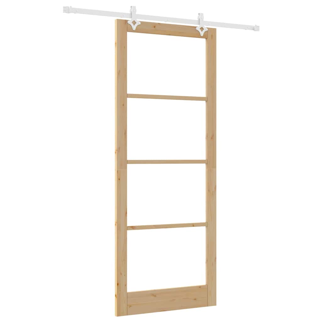 Csúszó ajtó Természetes 93 x 232 cm Tömör fenyőfa és üveg