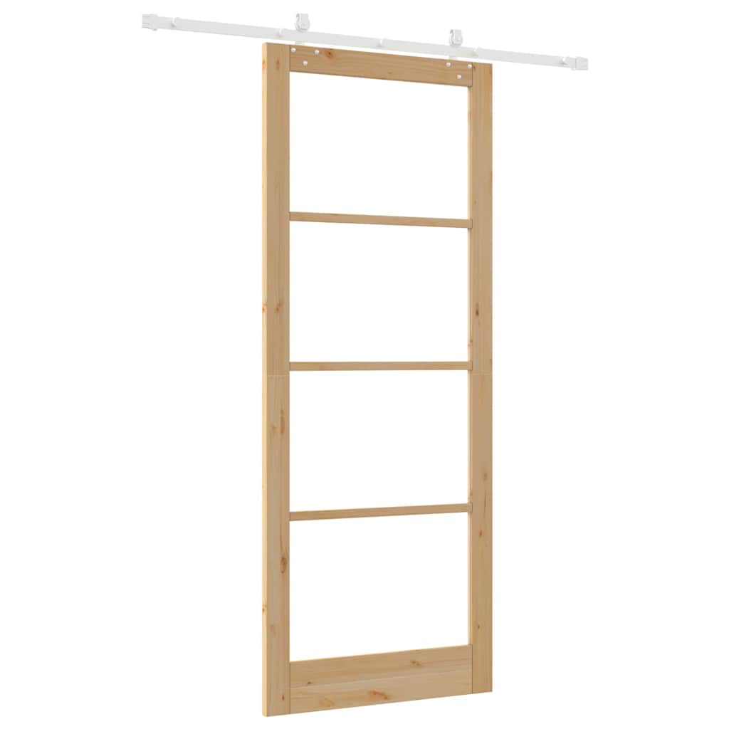 Csúszó ajtó Természetes 93 x 232 cm Tömör fenyőfa és üveg