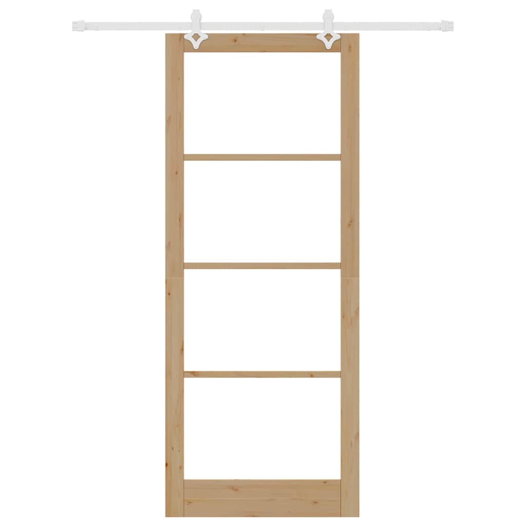 Csúszó ajtó Természetes 93 x 232 cm Tömör fenyőfa és üveg