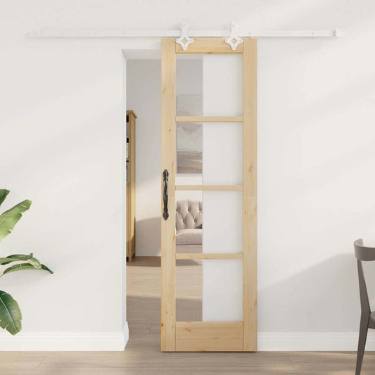 Csúszó ajtó Természetes 61 x 198,5 cm Tömör fenyőfa és üveg