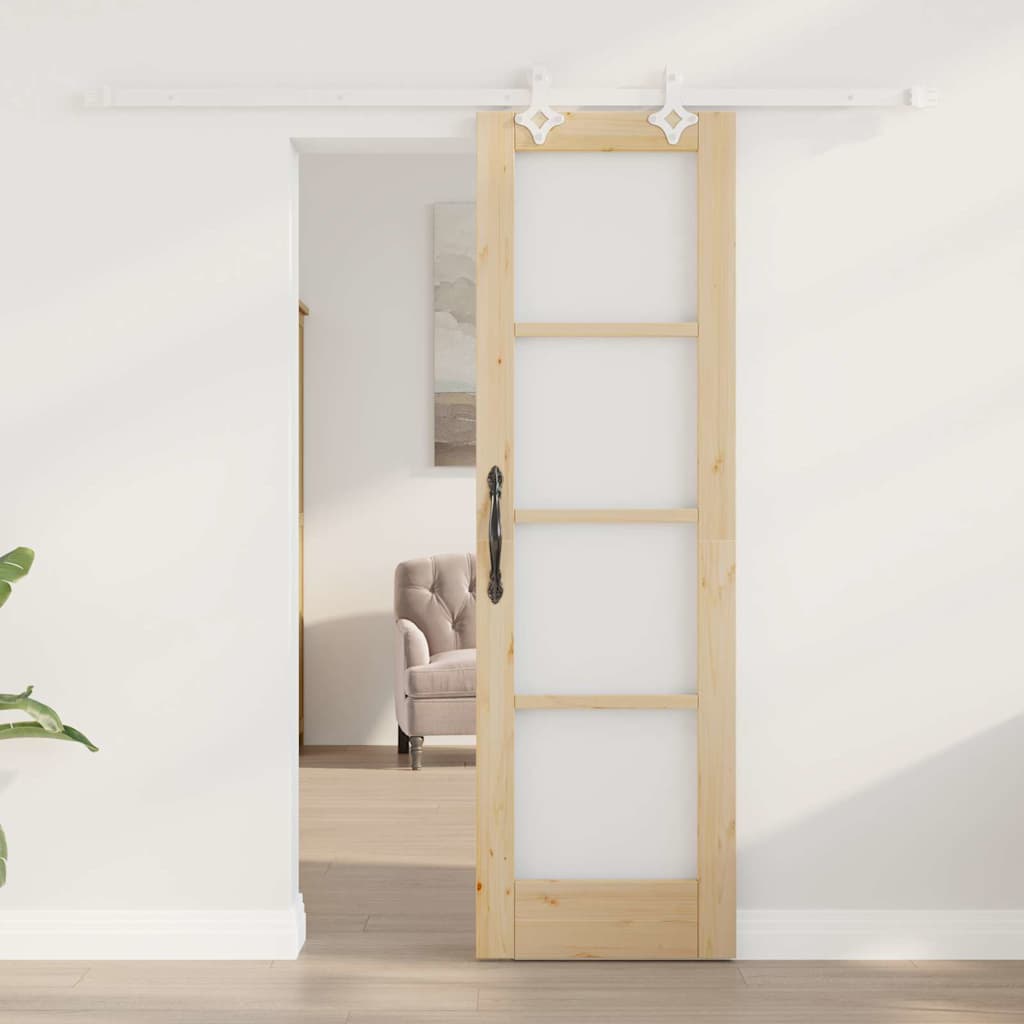 Csúszó ajtó Természetes 61 x 198,5 cm Tömör fenyőfa és üveg