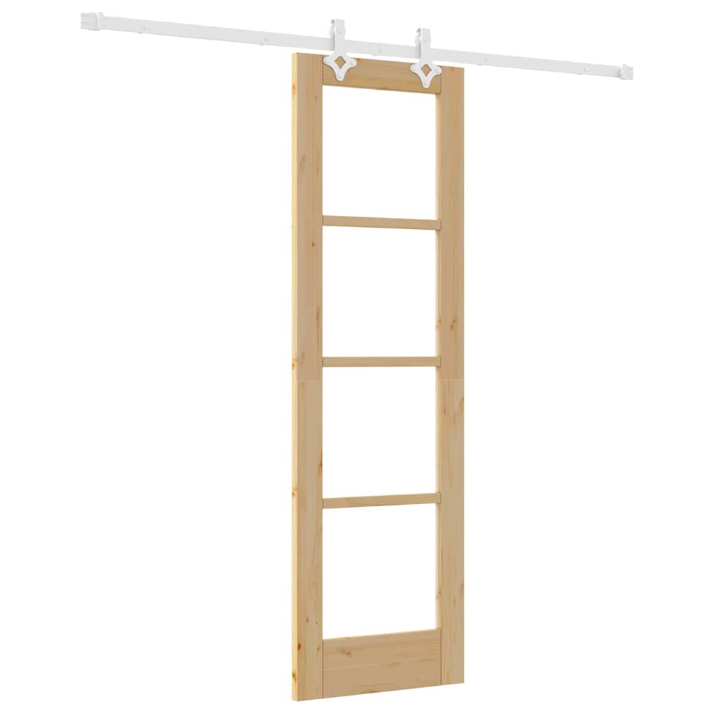 Csúszó ajtó Természetes 61 x 198,5 cm Tömör fenyőfa és üveg