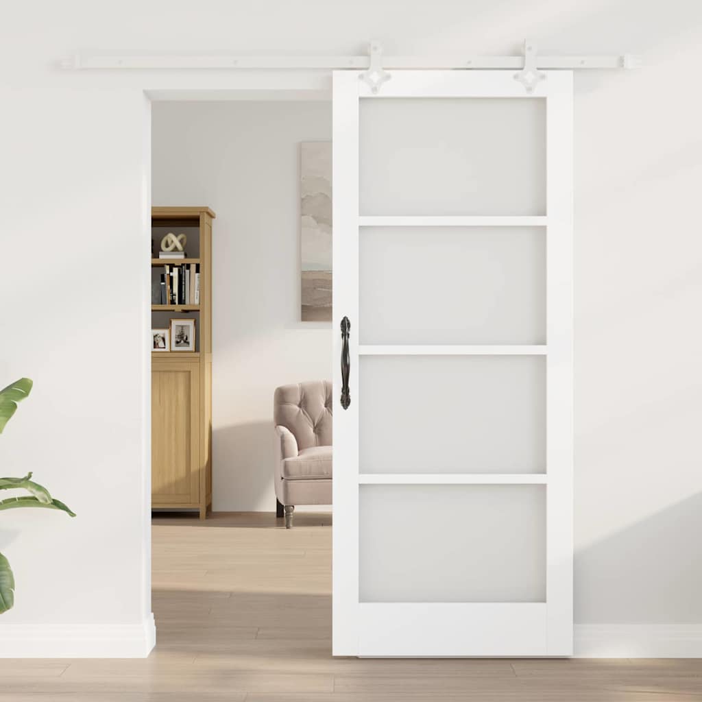 Csúszó ajtó Fehér 83 x 202 cm Tömör fenyőfa és üveg