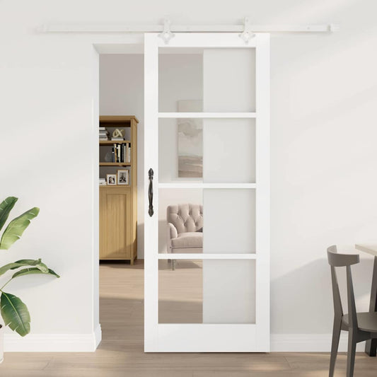 Csúszó ajtó Fehér 83 x 211 cm Tömör fenyőfa és üveg