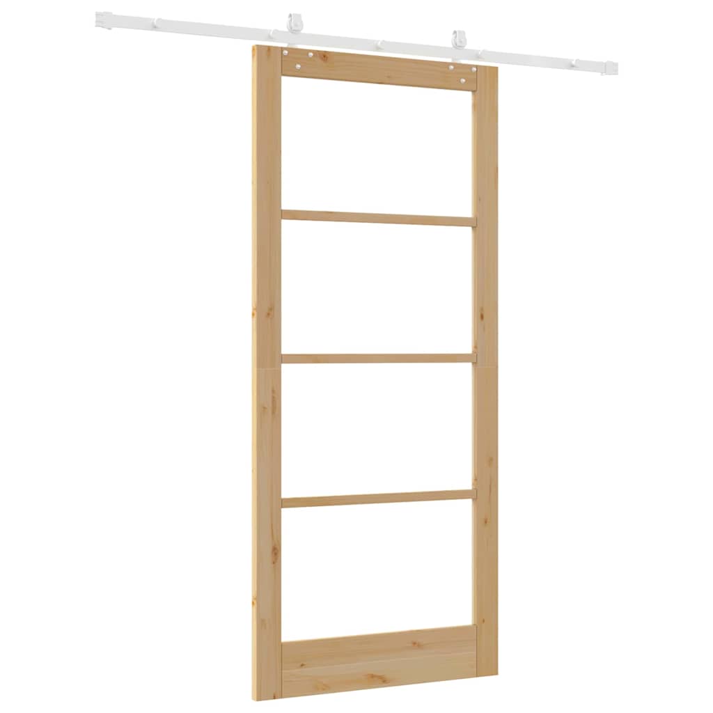 Csúszó ajtó Természetes 93 x 211 cm Tömör fenyőfa és üveg