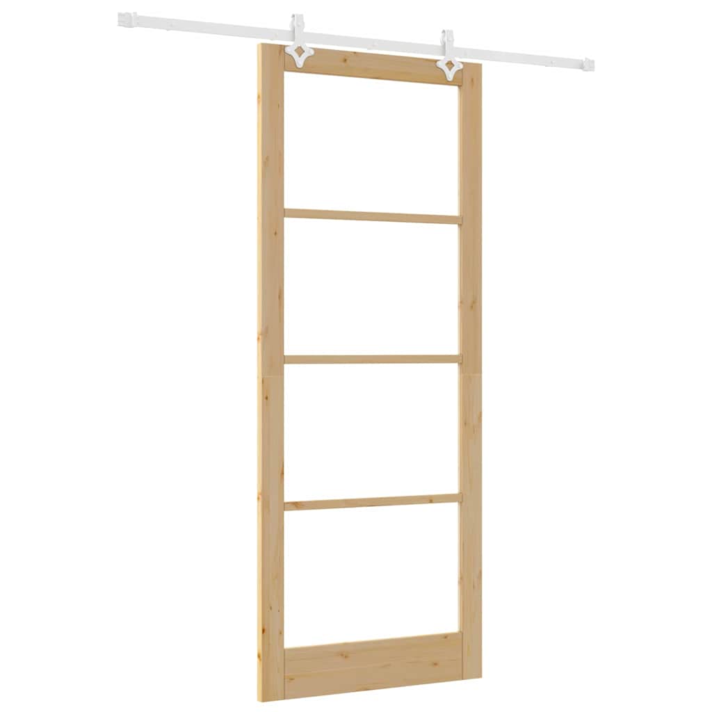 Csúszó ajtó Természetes 93 x 232 cm Tömör fenyőfa és üveg