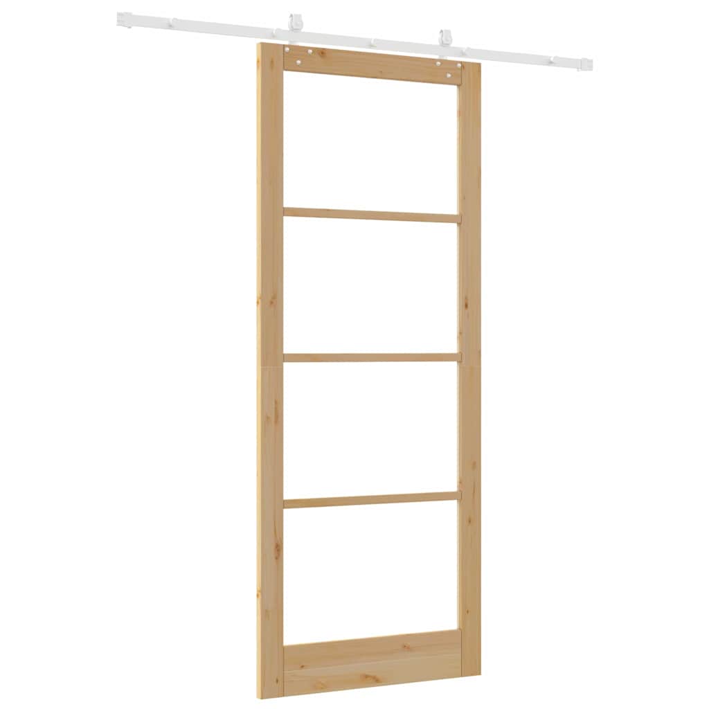 Csúszó ajtó Természetes 93 x 232 cm Tömör fenyőfa és üveg